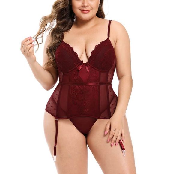 Other - 🏷🆕S-2XL; Women's Wine Red Corset with Garter and Matching G String Panties Set